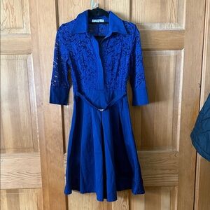 Royal Blue Lace Collar Fit-and-Flare Dress